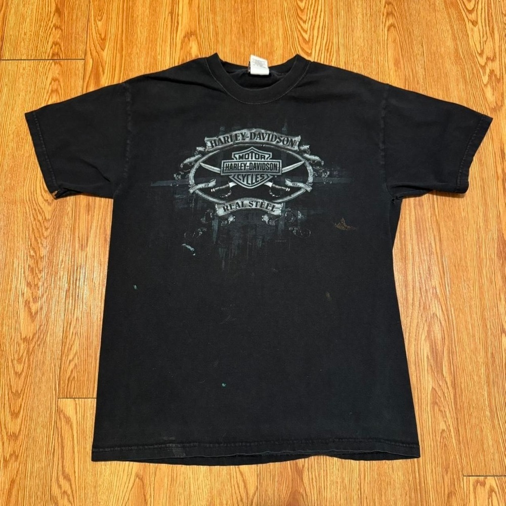 Harley Davidson Men's Shirt Kuwait Biker Y2K Real Steel Black Size Medium